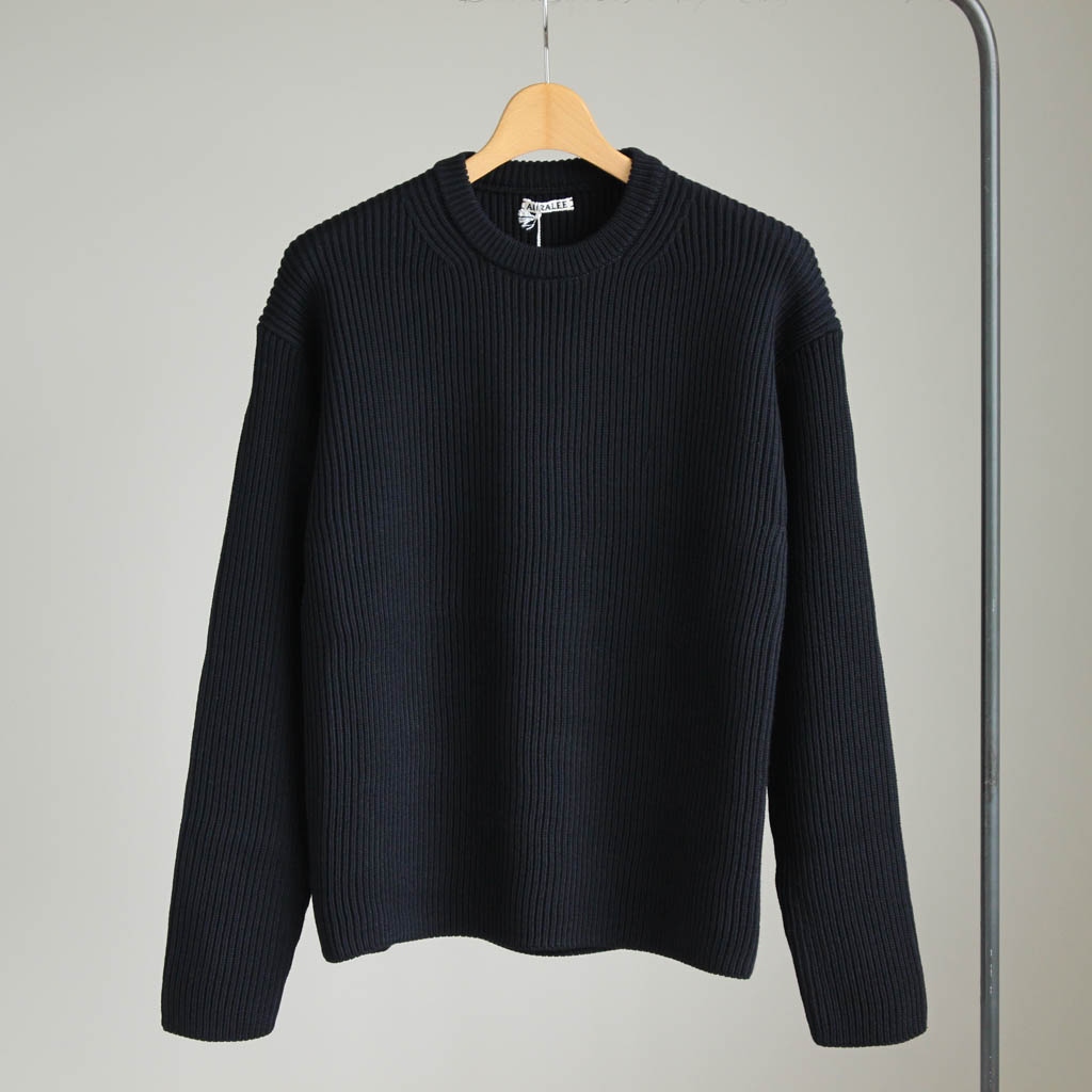 AURALEE / オーラリー | SUPER FINE WOOL RIB KNIT BIG P/O ニット | 4 | NAVY | メンズ