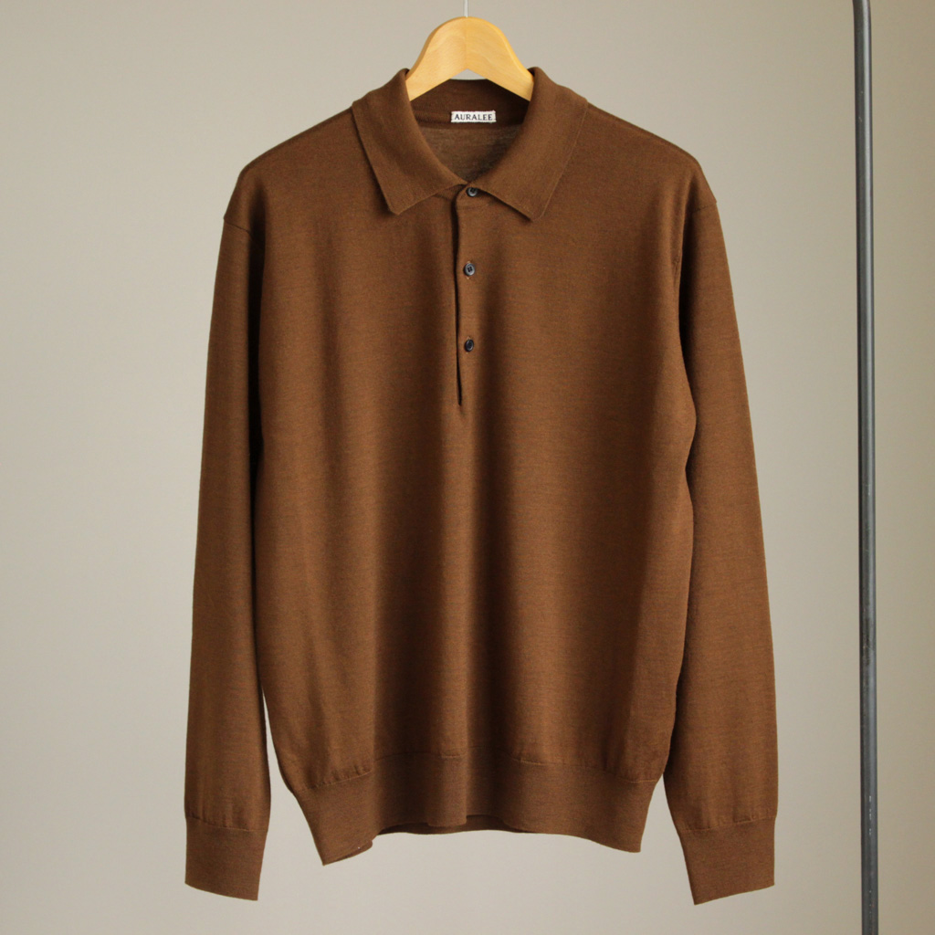 AURALEE | オーラリー [ WOOL CASHMERE HIGH GAUGE KNIT POLO #brown 