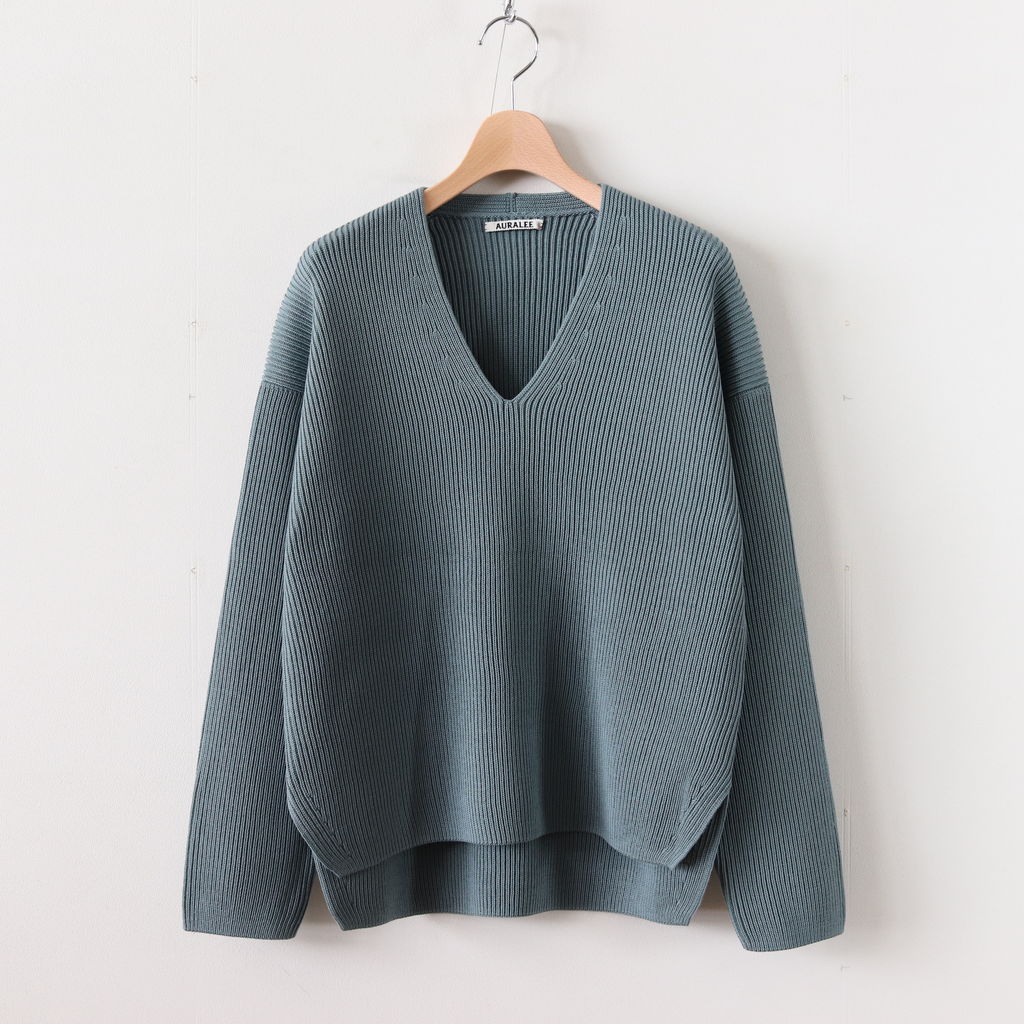 AURALEE | オーラリー [ SUPER FINE WOOL RIB KNIT V NECK P/O #BLUE