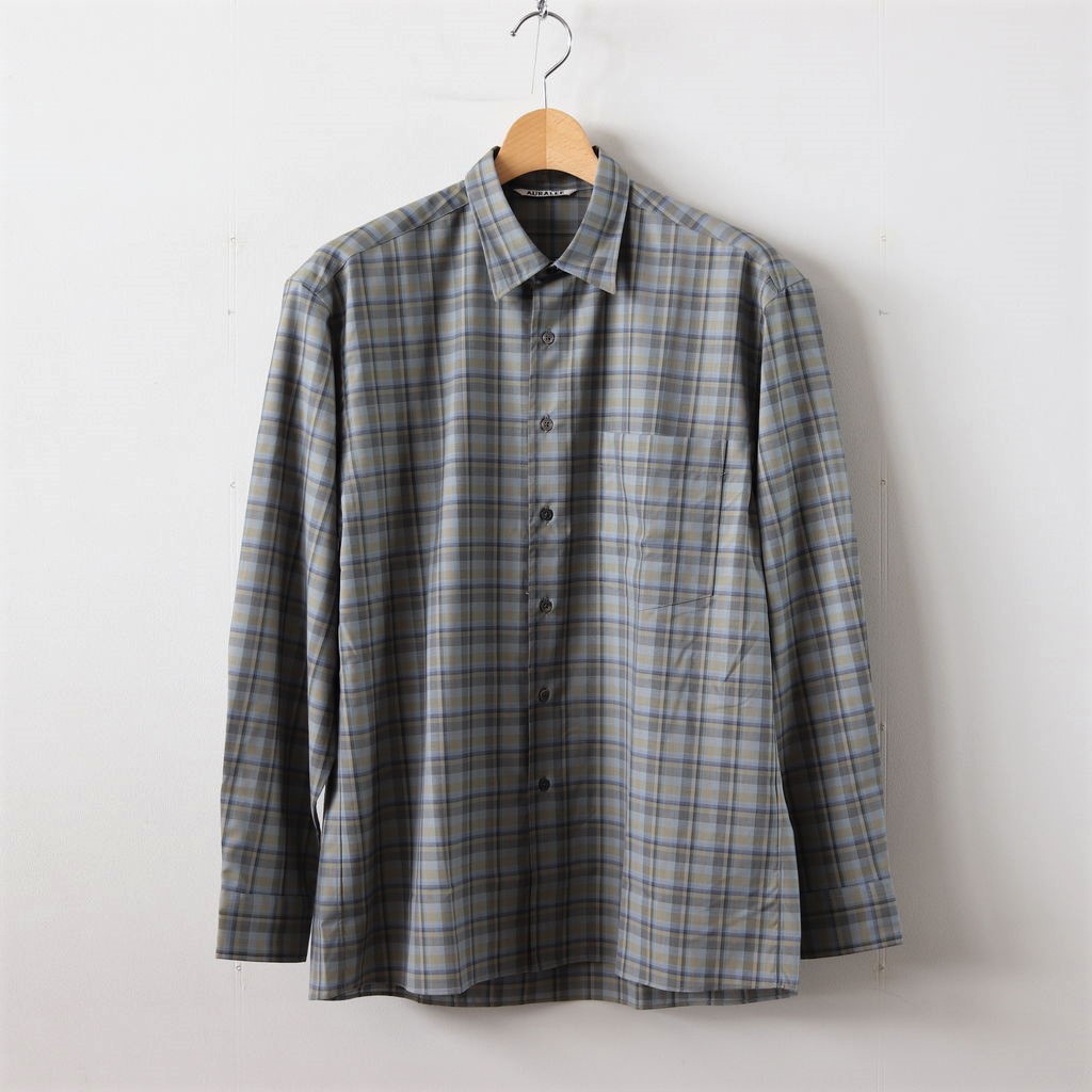 AURALEE | オーラリー [ SUPER LIGHT WOOL CHECK SHIRTS #BLUE GRAY