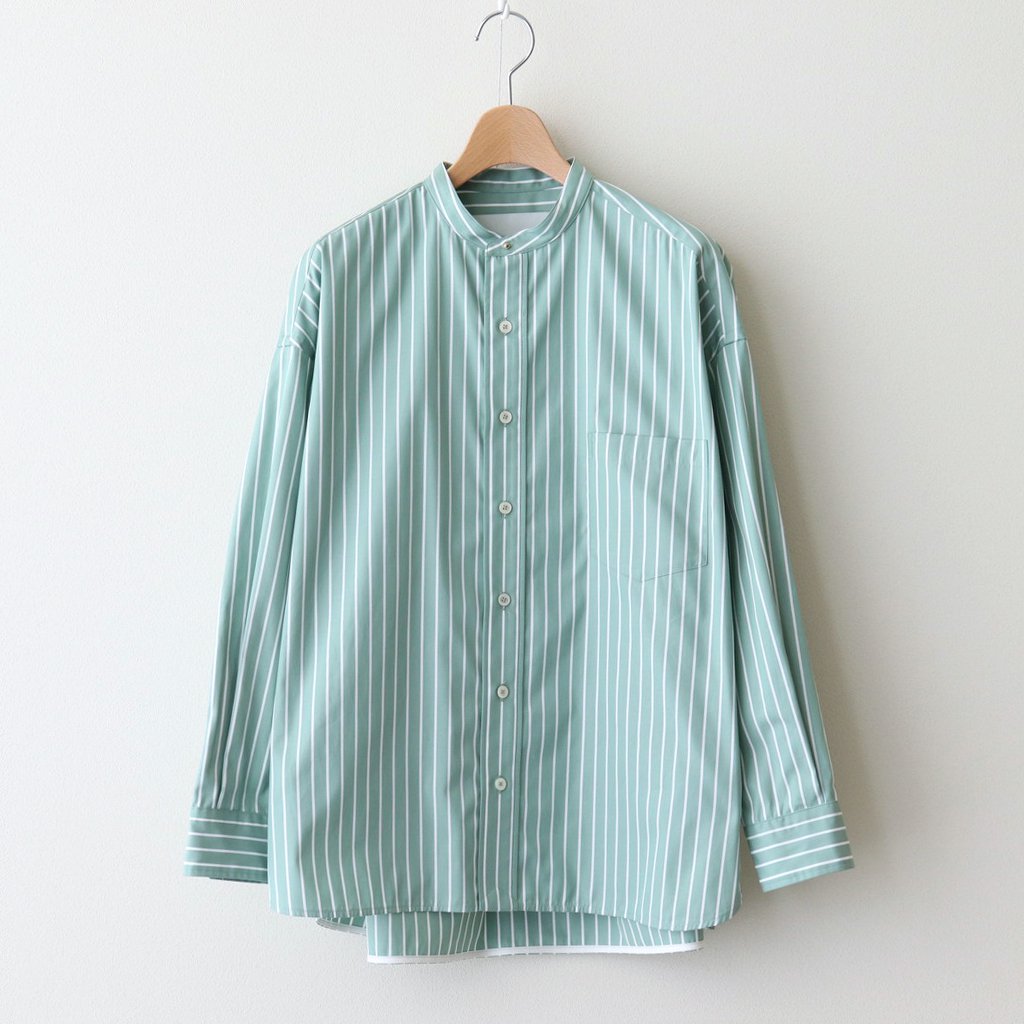 TICCA | ティッカ [ ノーカラースクエアビッグシャツ #GREEN STRIPE